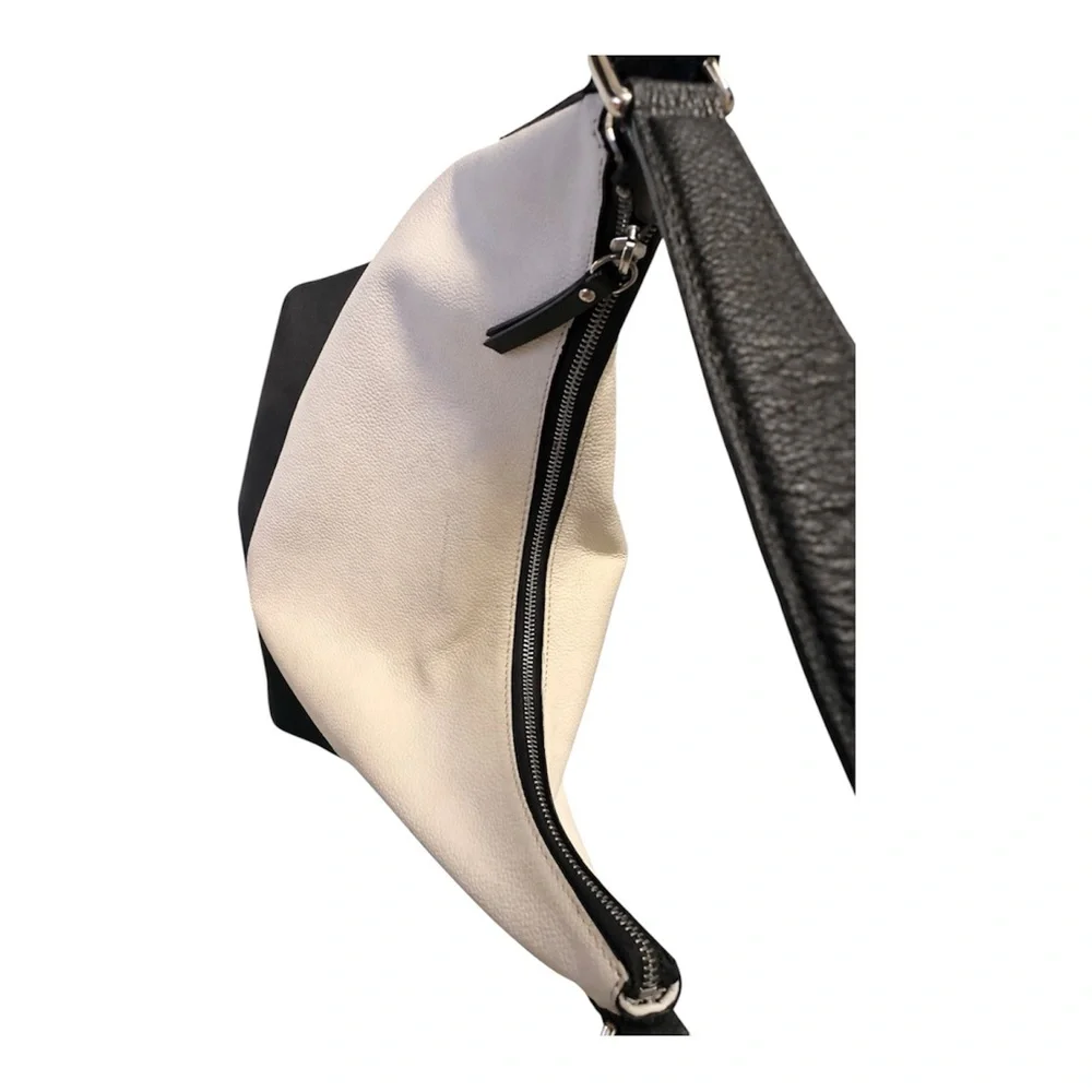 Banana Republic Colorblock Leather Hobo Bag - Ivory‎ & Black NWOT